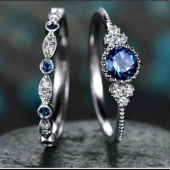 S925 Royal Blue Stacked Halo Ring - Picture 5 of 8